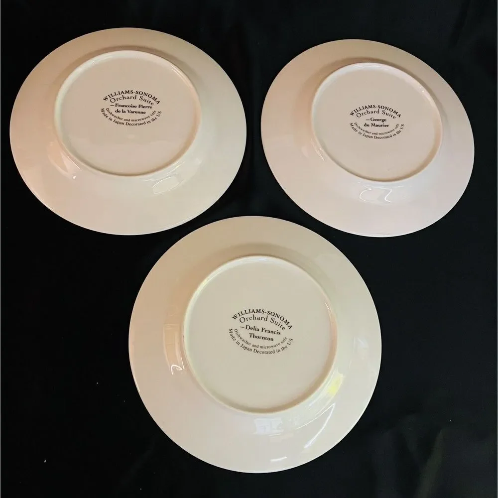 3 Williams Sonoma ORCHARD SUITE Accent Salad Plate Pears Plum Peach Fruit